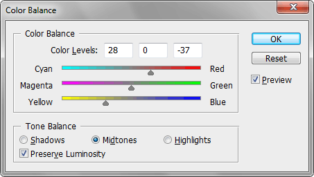 Панель инструмента Color Balance