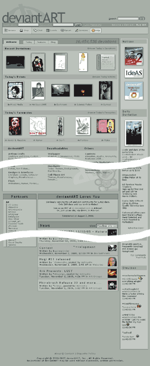 Рис. 1. Трехколонный макет главной страницы deviantart.com