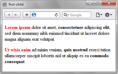 Выделение цветом первого дочернего элемента абзаца