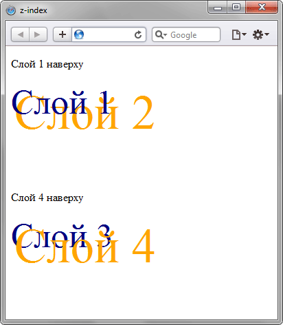 Применение свойства z-index